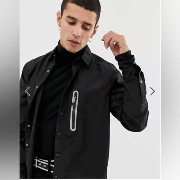 ASOS DESIGN overshirt in lightweight nylon with metallic detail - Small - Picture 1 of 3
